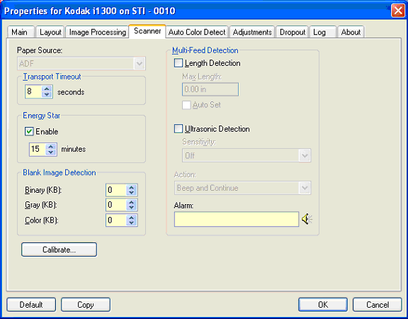 Karta Skener Karta Skener nabízí následující možnosti. Zdroj papíru POZNÁMKA: Možnosti plochého lože jsou k dispozici pouze tehdy, pokud skener má jednotku plochého lože formátu A3 Kodak řady i1400.