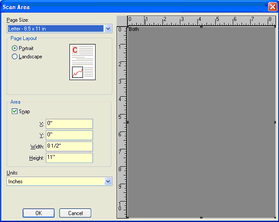 Dialogové okno Oblast skenování Dialogové okno Oblast skenování umožňuje definovat množství obrazových dat, které bude vráceno hostiteli.