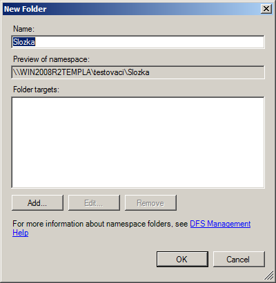 Namespace je prázdná struktura Dále obsahuje Folder DFS Folder nenese data Jedná se o odkaz