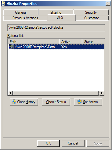 Vlastnosti složky z pohledu klienta DFS cesta Aktivní fyz.