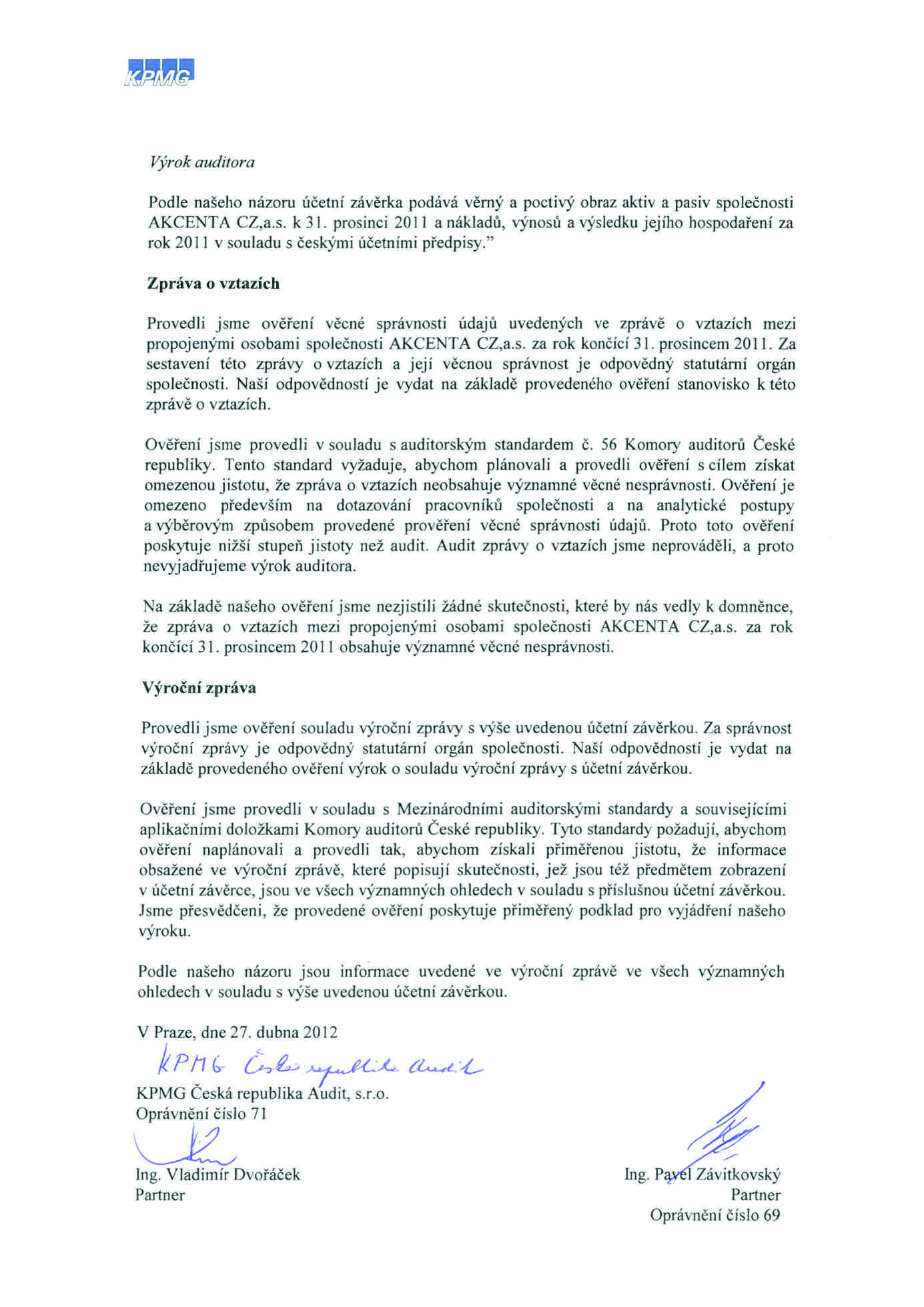 Výrok auditora 19 VÝROČNÍ