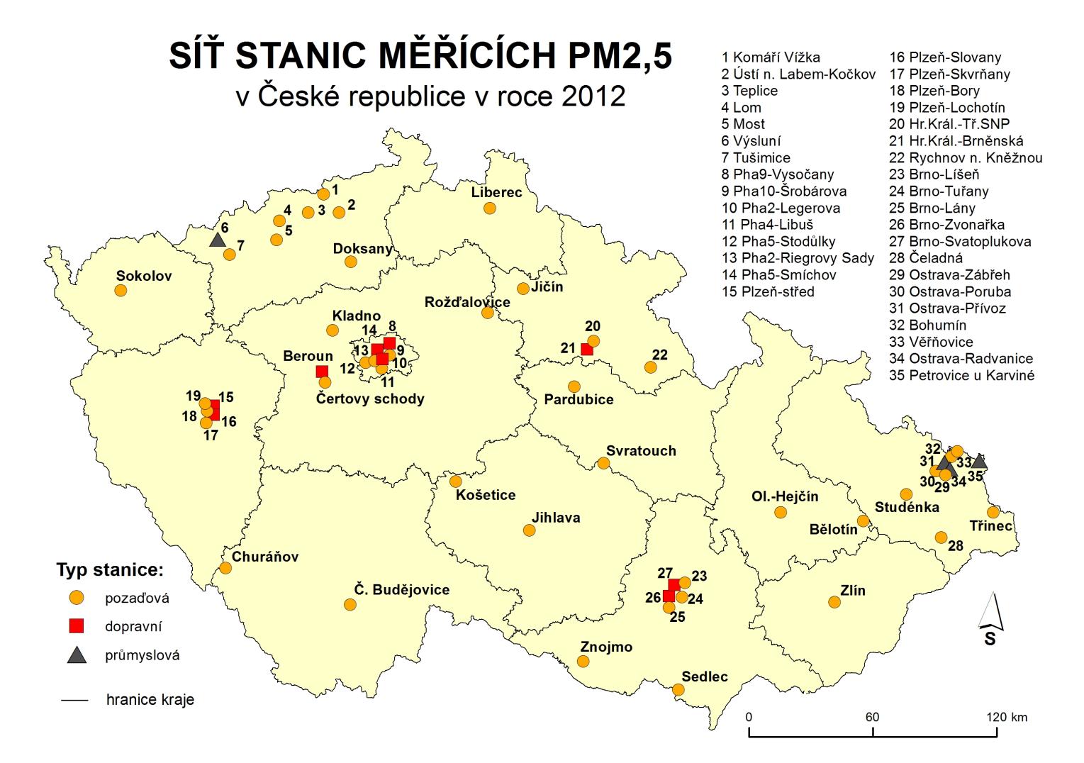 Obr. 3 Síť stanic měřících PM 2,5