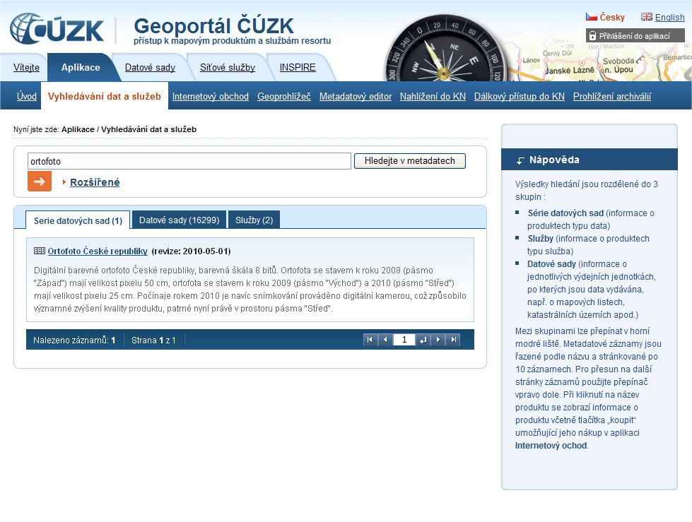 Metadata na Geoportálu ČÚZK Výstup