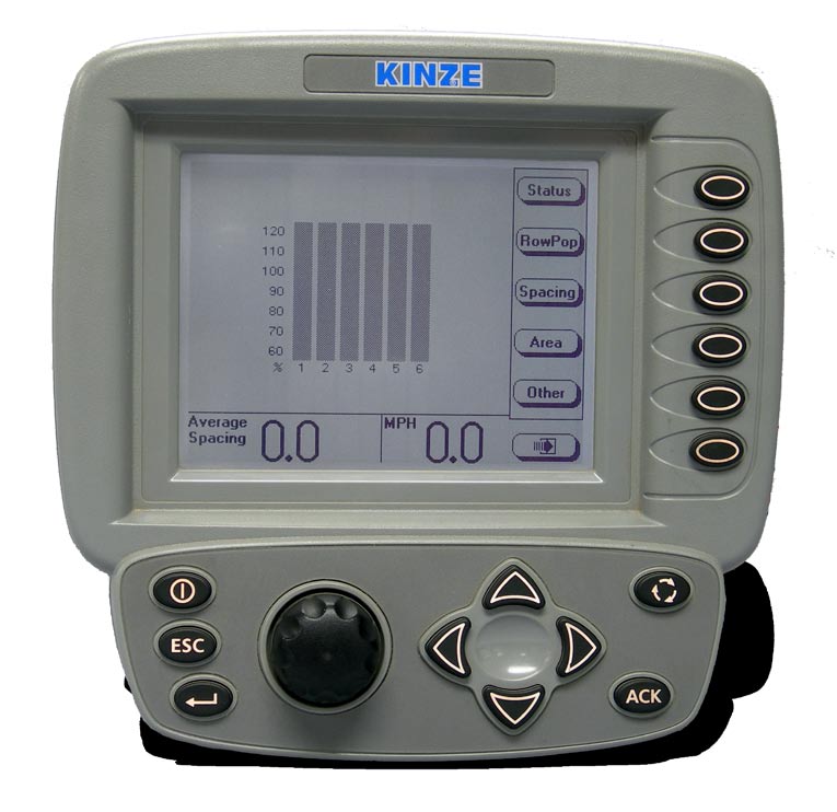 PŘEHLED STROJŮ Elektronický kontrolní monitor KPM III Veličiny zobrazované na displeji Vzájemný secí poměr Optimální pojezdová rychlost Řádková rozteč Rozetup osiva v řádku Průměrný výsevek v řádku