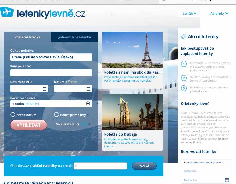 Online www.letenkylevne.cz letenkylevně.cz Web Letenkylevně.cz je určený zájemcům o výhodné cestování.