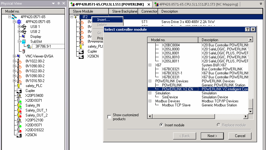 Obr. 4.4 Přidání PLC X20 do projektu 4.4.1. Dynamické kanály Dynamické komunikační kanály slouží k cyklické výměně procesních dat mezi zařízeními.