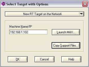 38 6.3.3 Přímé spouštění RT přes Ethernet Spouštět aplikace přímo na koncovém RT hardwaru přes Ethernet je možné pomocí LabWindows/CVI Real-Time Select Target v okně Možnosti (Options).