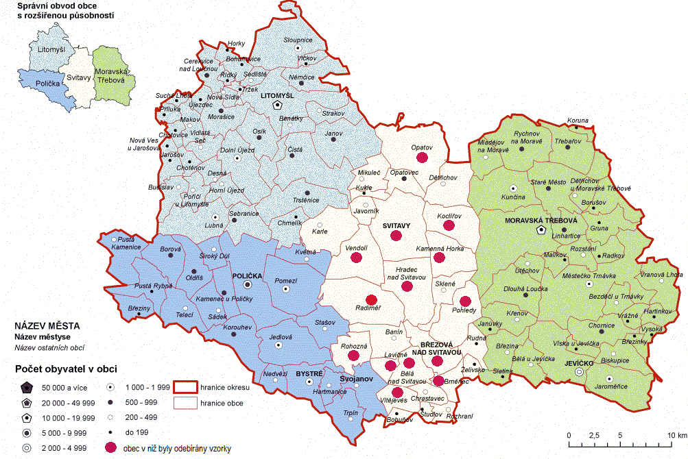 Příloha 1: Mapa okresu Svitavy s označením obcí, v