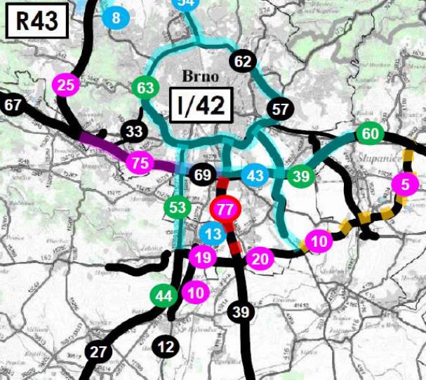 Transevropský koridor D52 zavlečen do Chrlic a Brna-jih problematické intenzity dopravy Návrh ZÚR i studie PK Ossendorf zamlčují, že D52 má být transevropským Baltsko-adriatickým koridorem; používají