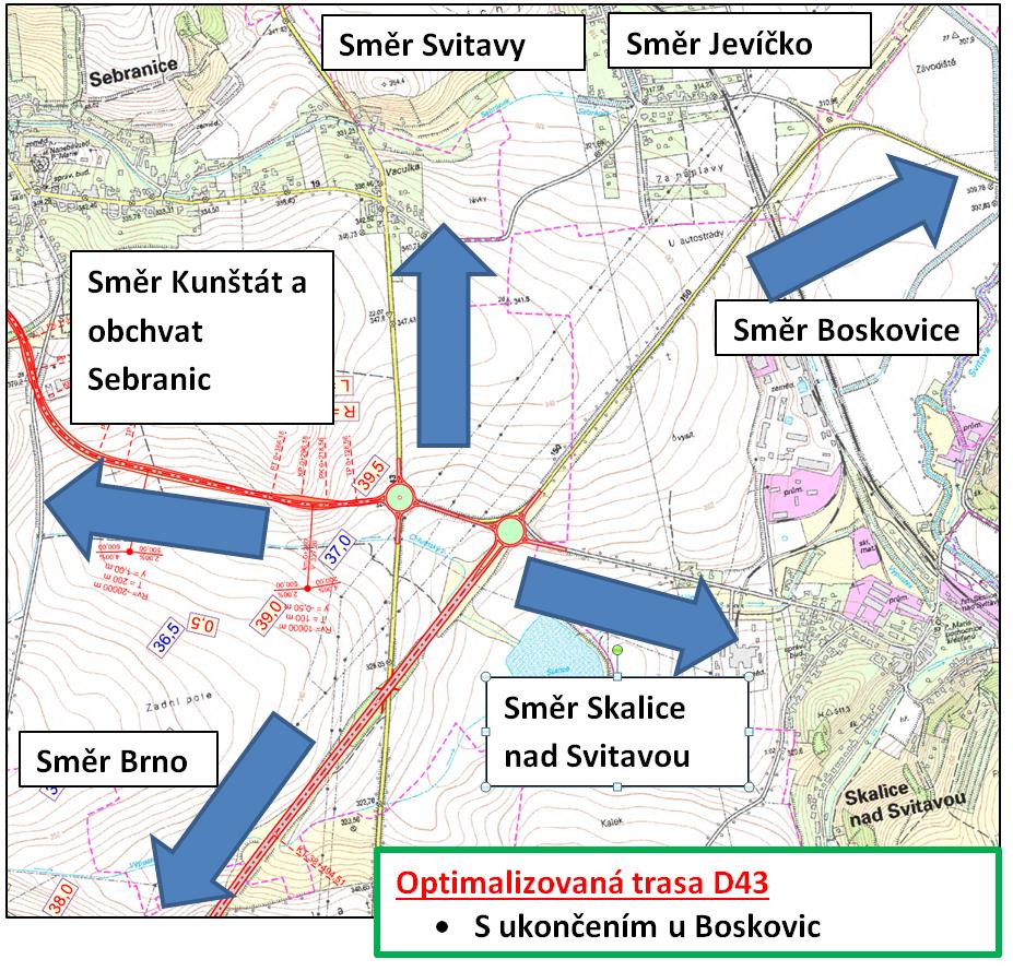Optimalizovaná varianta D43: Napojení u Boskovic Silnice na Svitavy I/43 a silnice