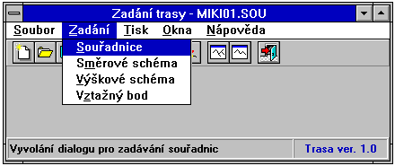 4.2 Menu zadání dat polygonu Souřadnice: Tato funkce spouští dialogové okno, ve kterém je možné zadávat a editovat údaje o vrcholových bodech polygonu jedním z popsaných způsobů (souřadnice JTSK,