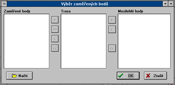 5.2 Zadávání vstupních dat pomocí načtení datového textového souboru (v souřadnicích JTSK) Funkce načtení geodetických dat ("Přenos dat") z textového souboru předepsaného tvaru se spouští stisknutím