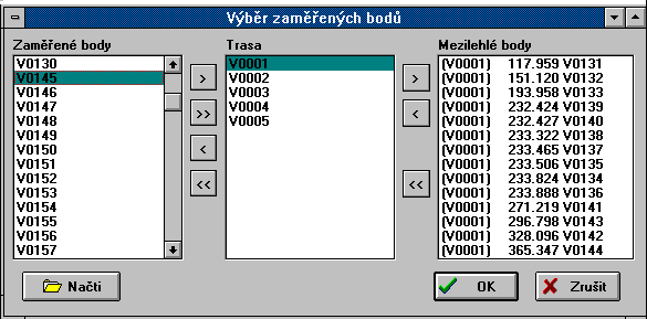 je nutné do levého okna převádět již ve správném pořadí při zvýrazněném předchozím vrcholovém bodě ve středním okně.