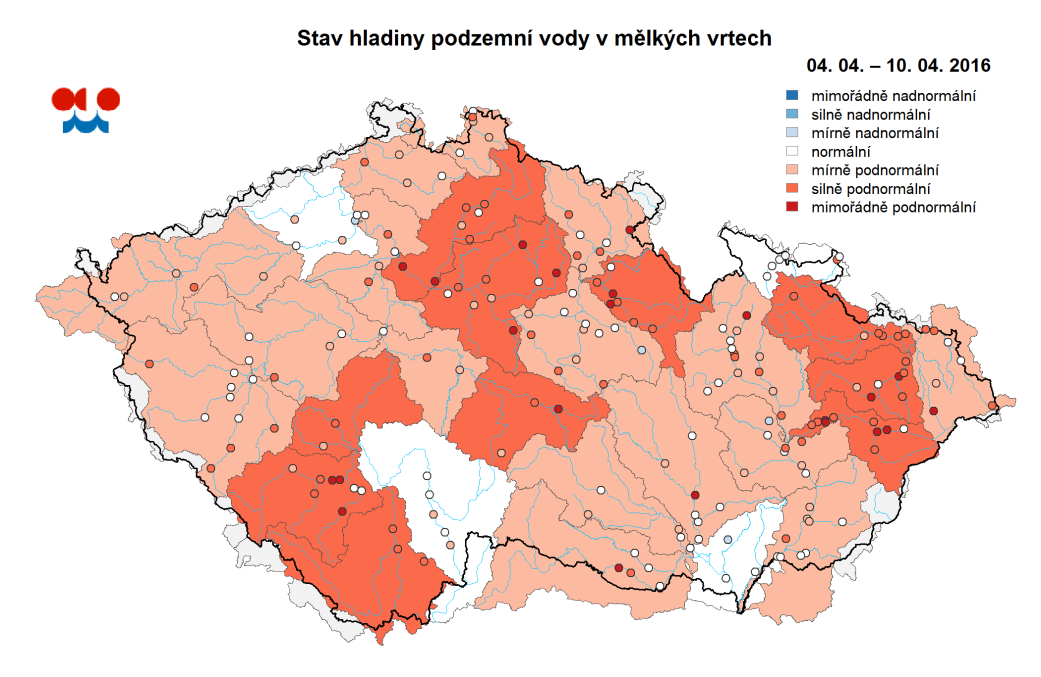 E. Podzemní vody Stav podzemních vod je hodnocen podle pravděpodobnosti překročení hladiny ve vrtu v příslušném týdnu.