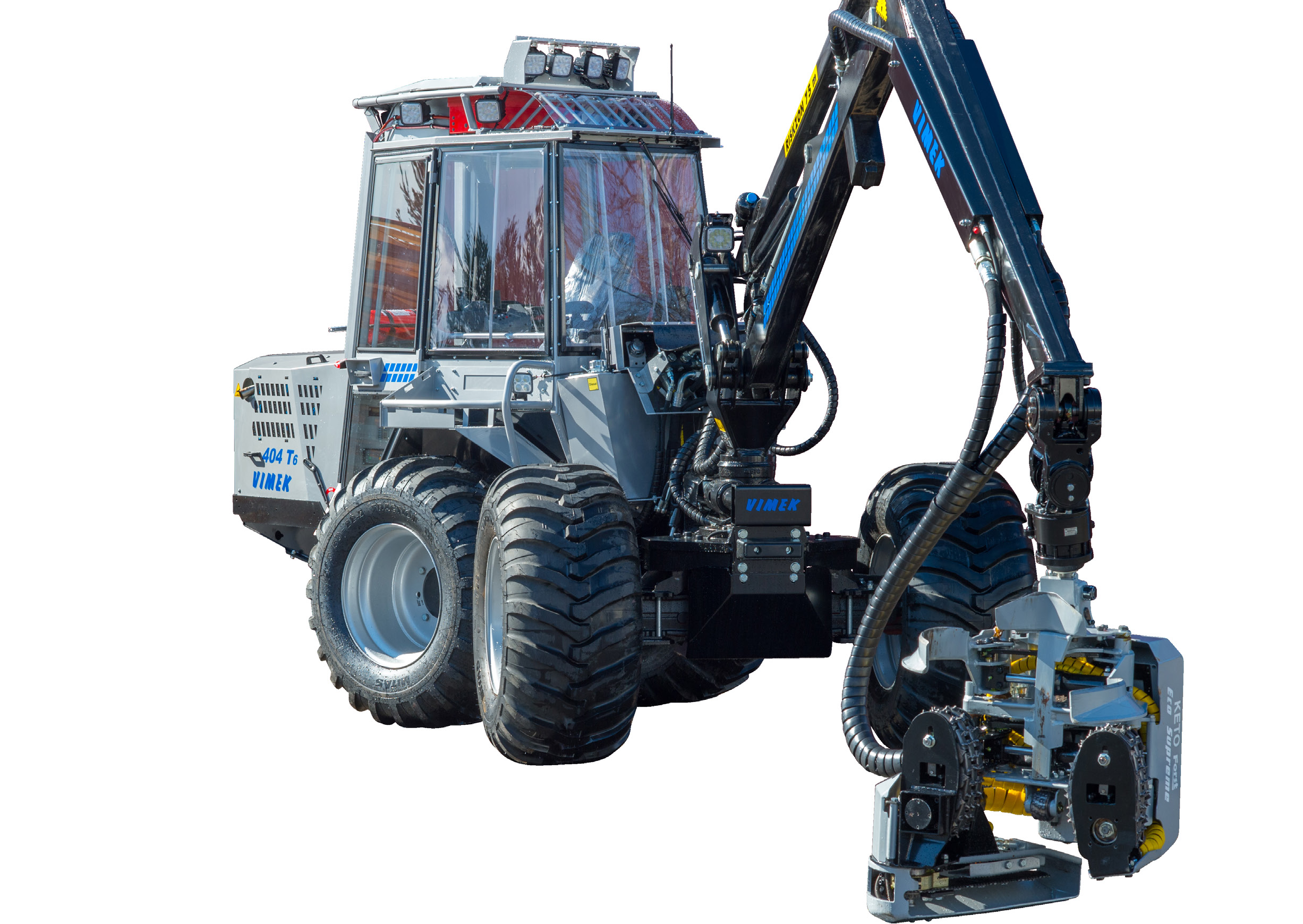 VIMEK 404T6 POWERED BY CAT AND BOSCH REXROTH Nejefektivnější harvestor na trhu Pro bezlinkové výchovné zásahy. Výkonný motor 60 Hp.