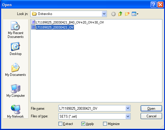 f) Skupina spojených souborů obrazových pásem je pouze virtuální datová struktura, reprezentovaná souborem, který je třeba uložit pod zvoleným názvem File Save (např. L71189025_20030421_OV).