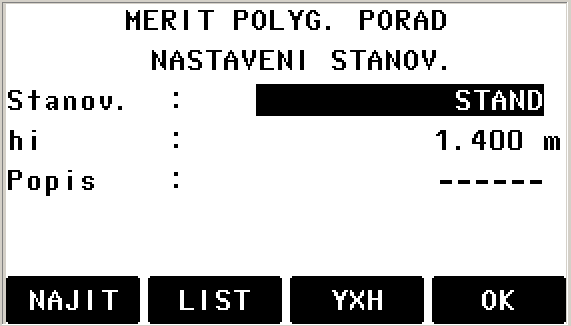 hlášení. Uživatel se pak rozhodne, zda bude výsledek akceptovat nebo ne. F4 přechod na obrazovku konfigurace programu 2. Konfigurace programu B F všechny body jsou měřeny pouze v I. poloze.