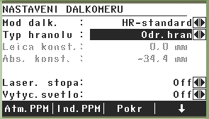 Nastavení dálkoměru Režim dálkoměru U přístrojů TS02/06/09 je možné používat různé režimy dálkoměru pro měření na hranol i bez hranolu.