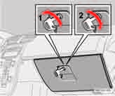 Zámky a alarm Zamknutí schránky v palubní desce Schránka v palubní desce může být zamykána a odemykána pouze odnímatelnou čepelí dálkového ovladače. 1.