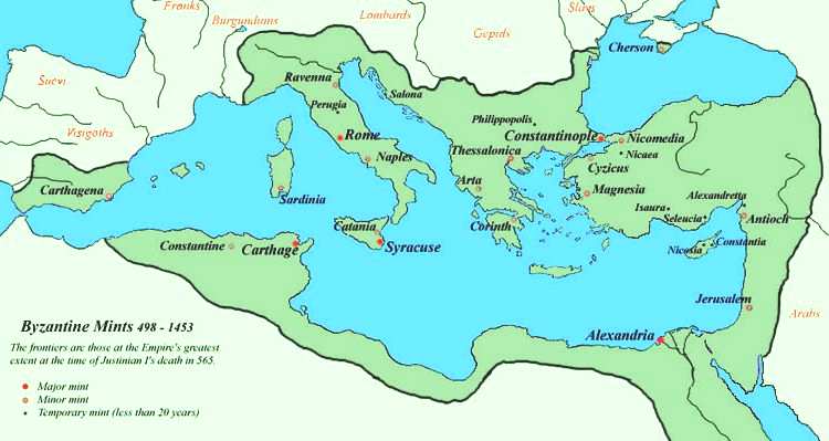 4 BYZANTSKÁ ŘÍŠE Pokus se z mapy byzantské říše v 5. st.