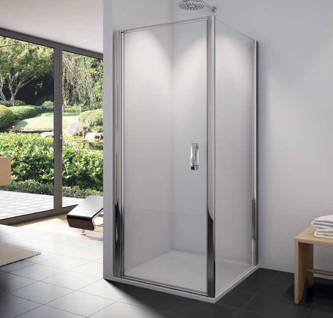 SL1 - jednokřídlé lítací dveře SLT - boční stěna SWING-LINE SL1 SL1 + SLT1 SL1 + SLT2 6 mm bezpečnostní sklo s antiplakovou úpravou Aquaperle Barva matný elox, aluchrom, bílá, černá a sanitární barvy
