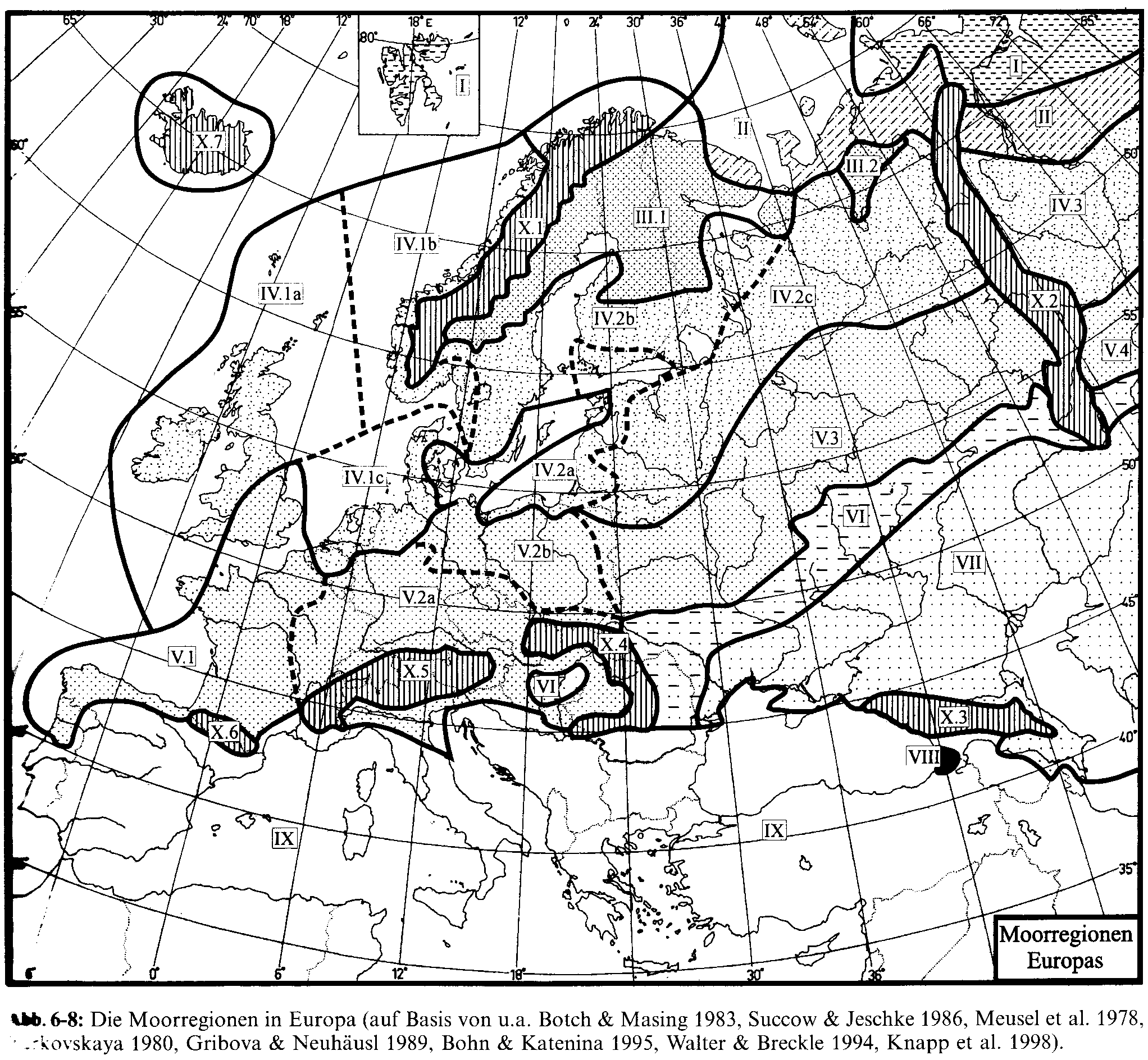 Zonace rašelinišť I Polygon-r. II Palsa-r. III Aapa-r. IV Pokryvná r. V Minerotrofní r.