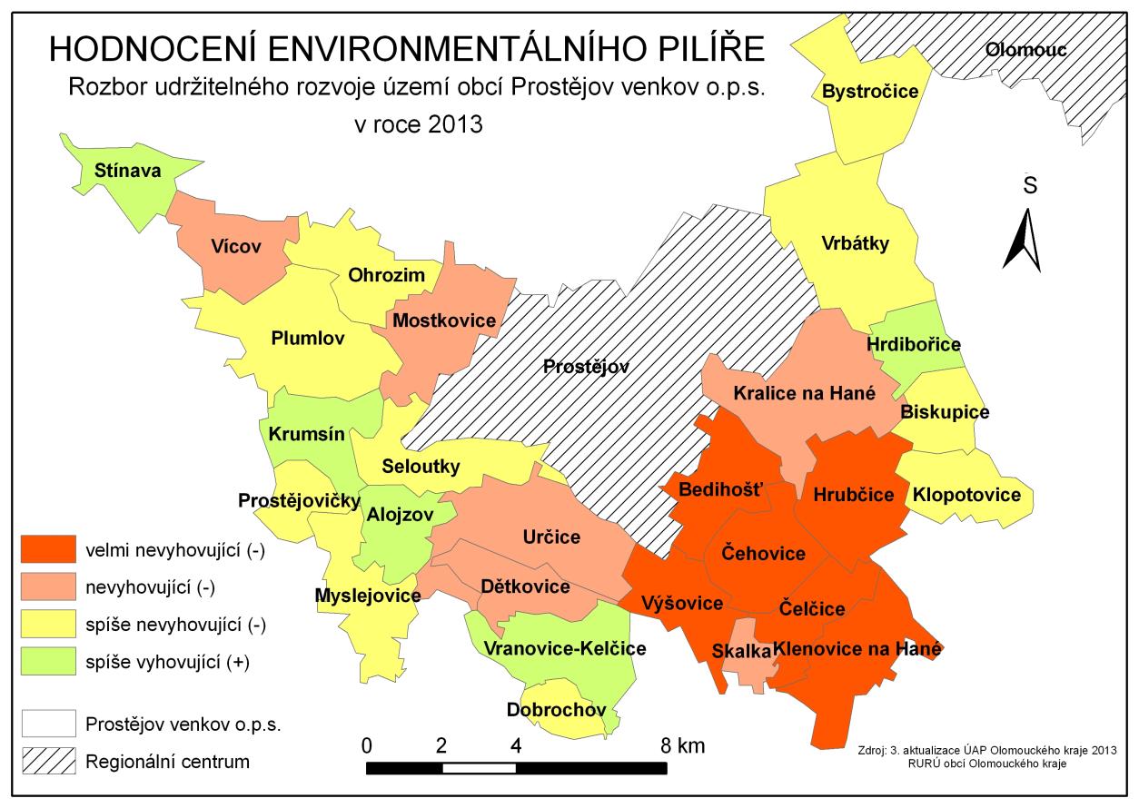 Obrázek 21: Hodnocení environmentálního pilíře v obcích Prostějov venkov o.p.s. v roce 2013.