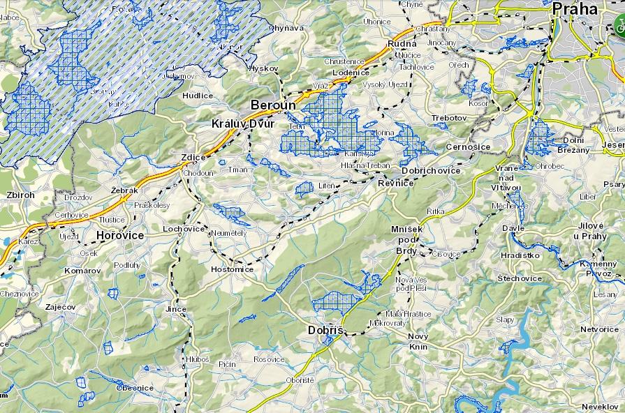 Přehled biokoridorů Nadregionální biokoridory: K 54 Údolí Loděnického potoka vlevo (2,10 km) K 55 Herinka směr Křivoklátsko (0,75 km, fragment) K 55 Tok Berounky Beroun - Srbsko (3,10 km mimo