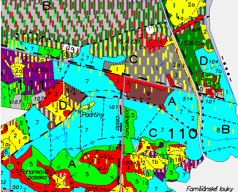 4.5.5 Vlastní měření v lese Obrázek 12 Mapa části zájmového území (Anon.