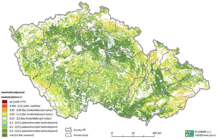 Obr. 2 Maximální přípustná hodnota faktoru ochranného vlivu vegetace (C P ), 2009 Zdroj: VÚMOP, v.v.i. Graf 2 Ohroženost zemědělské půdy vodní erozí vyjádřená na základě maximálních přípustných hodnot faktoru ochranného vlivu vegetace (C p ) v ČR [%], 2009 0.