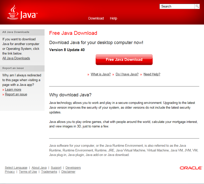 2.2 Instalace aplikace JAVA Instalační balíček JAVA naleznete na stránkách http://www.java.com/en/download/index.