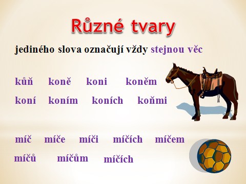 Název prezentace: Slova příbuzná, různé tvary slov Tvůrce: Mgr. Eva Znamenáčková Žák rozliší slova příbuzná od různých tvarů slov. Multimediální prezentace, pracovní list.