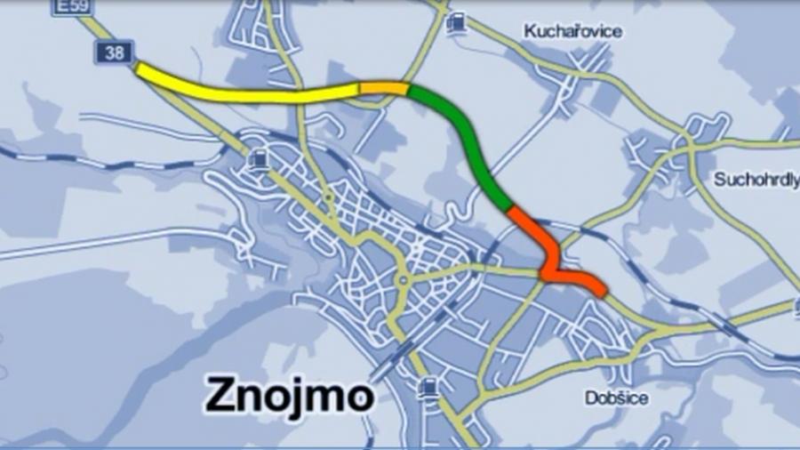Obrázek 4: Znojemský obchvat (oblast A) ZDROJ: ČT BRNO Zelený úsek Druhá etapa první stavby, tato část je již realizována, avšak není v provozu.