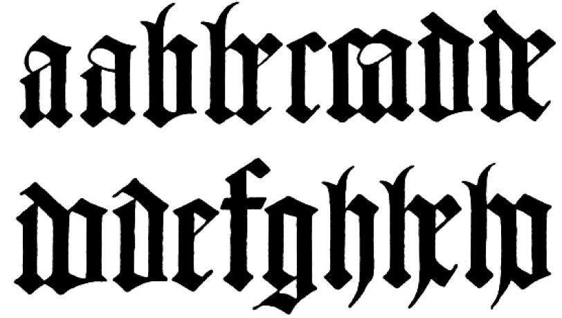 Od obrázků ke knihtisku V gotice (tj. přibližně od poloviny 12. století) se dále vyvíjela malá i velká abeceda.