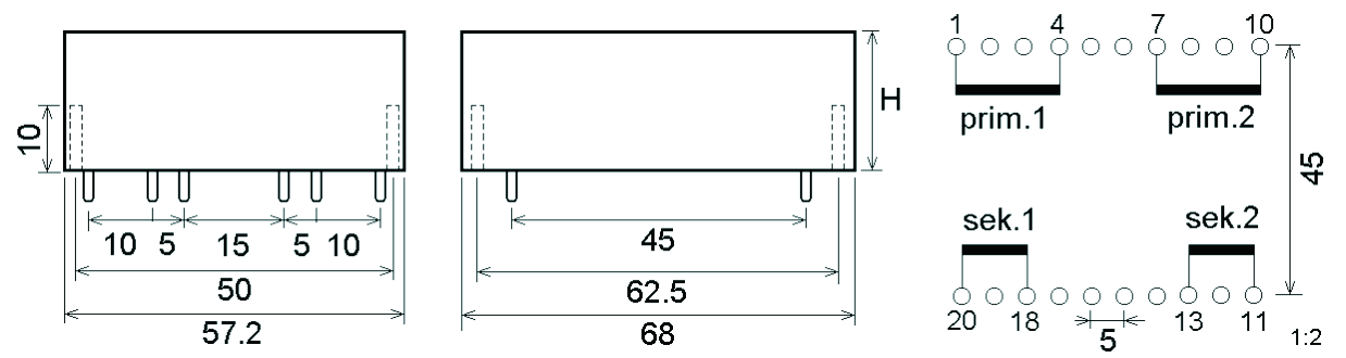 TRF 60/25,5 TRF 60/25,5 EI 60 x 25.5 25 VA Jmeovité primárí apìtí Jmeovité sekudárí apìtí Izolaèí tøída (VE 0551) 0.67 kg Trasformátory 230V; 2 objedací ázev U2 (V) I2 (A) U2o(V) TRF60/25,5 1x06V 2 4.