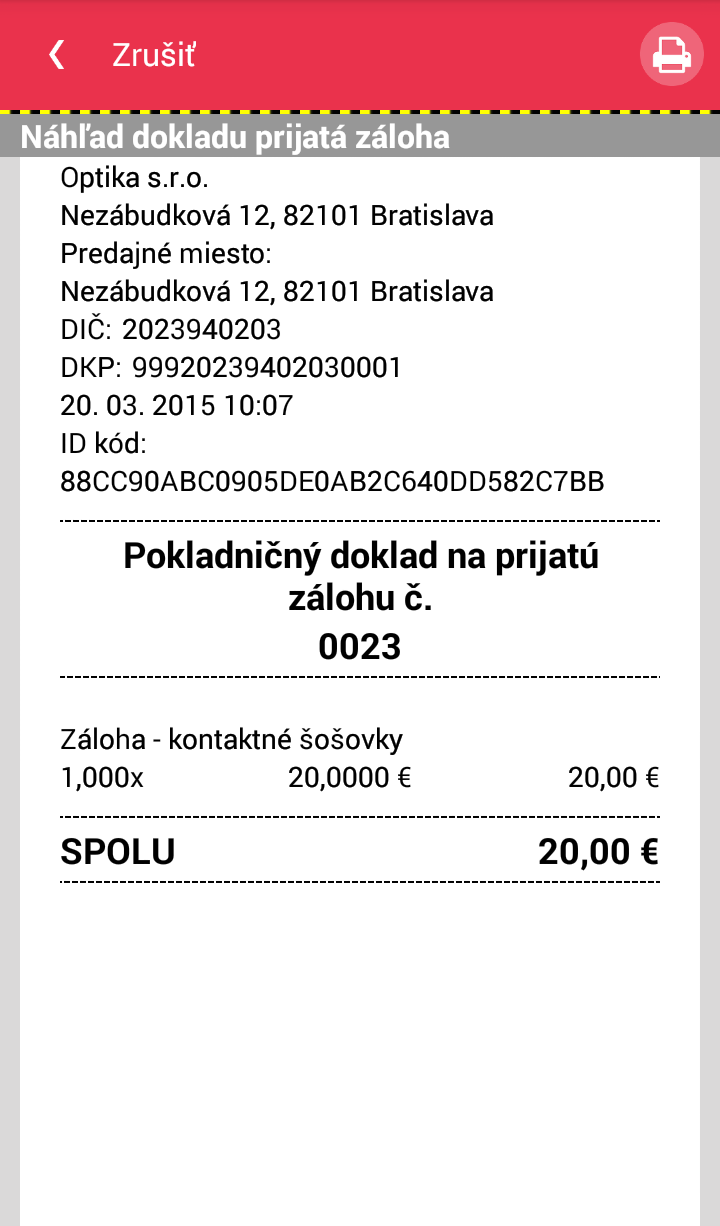 Strana 37 / 58 dokladu za prijatú zálohu ako pri postupe vytvorenia pokladničného dokladu uvádzaného v predchádzajúcej kapitole (viď ).