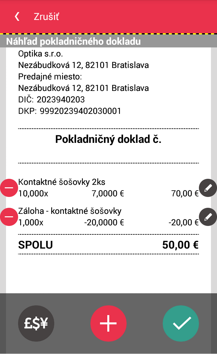 Strana 38 / 58 Obrázok 28: Doklad o predaji s odpočítaním zálohy - náhľad dokladu 2.7.7 Doevidovanie paragónu Doevidovanie paragónu slúži na dodatočné zaznamenanie dokladov.