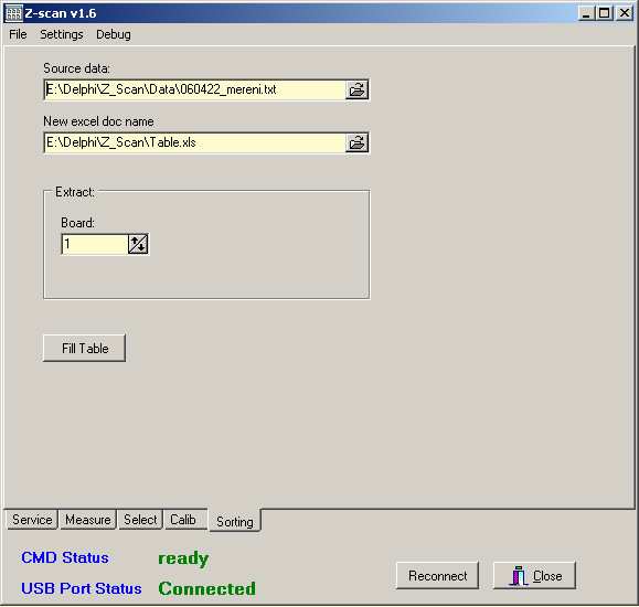 Obr. 9.8 Uživatelské okno kalibrace Modul SORTING V modulu Sorting je nástroj pro export do sešitu MS EXCEL.