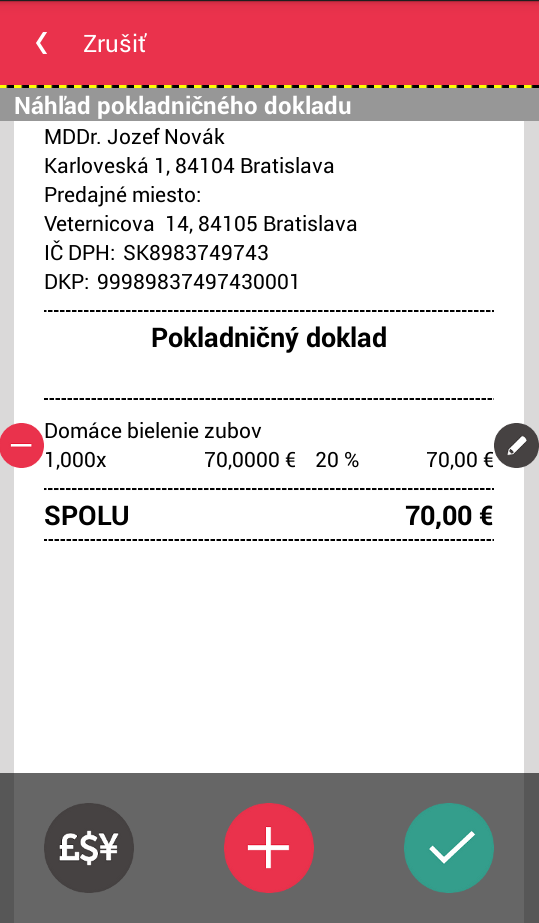 Strana 26 / 64 Obrázok 12: Pokladničný doklad pridanie tovaru/služby a náhľad pokladničného dokladu Do jedného