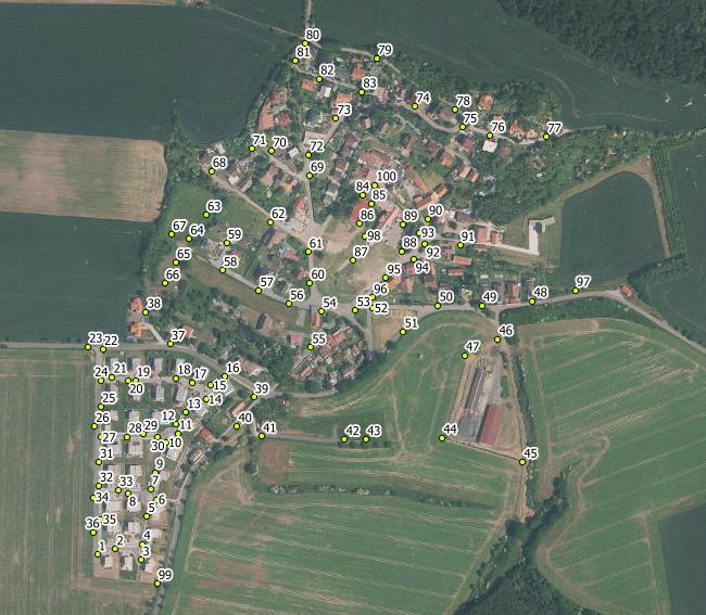 Byla provedena dvě nezávislá měření, pokaždé v jinou denní dobu, z důvodu ověření správnosti polohy podrobných bodů.