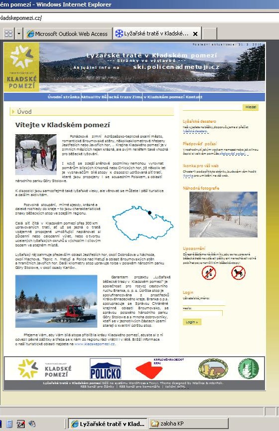 webové stránky http://ski.kladskepomezi.cz http://ski.kladskepomezi.cz, korespondují s koncepcí propagace a prezentace TVÚ Kladské pomezí. Propagace prostřednictvím webu je nejúčinnější.