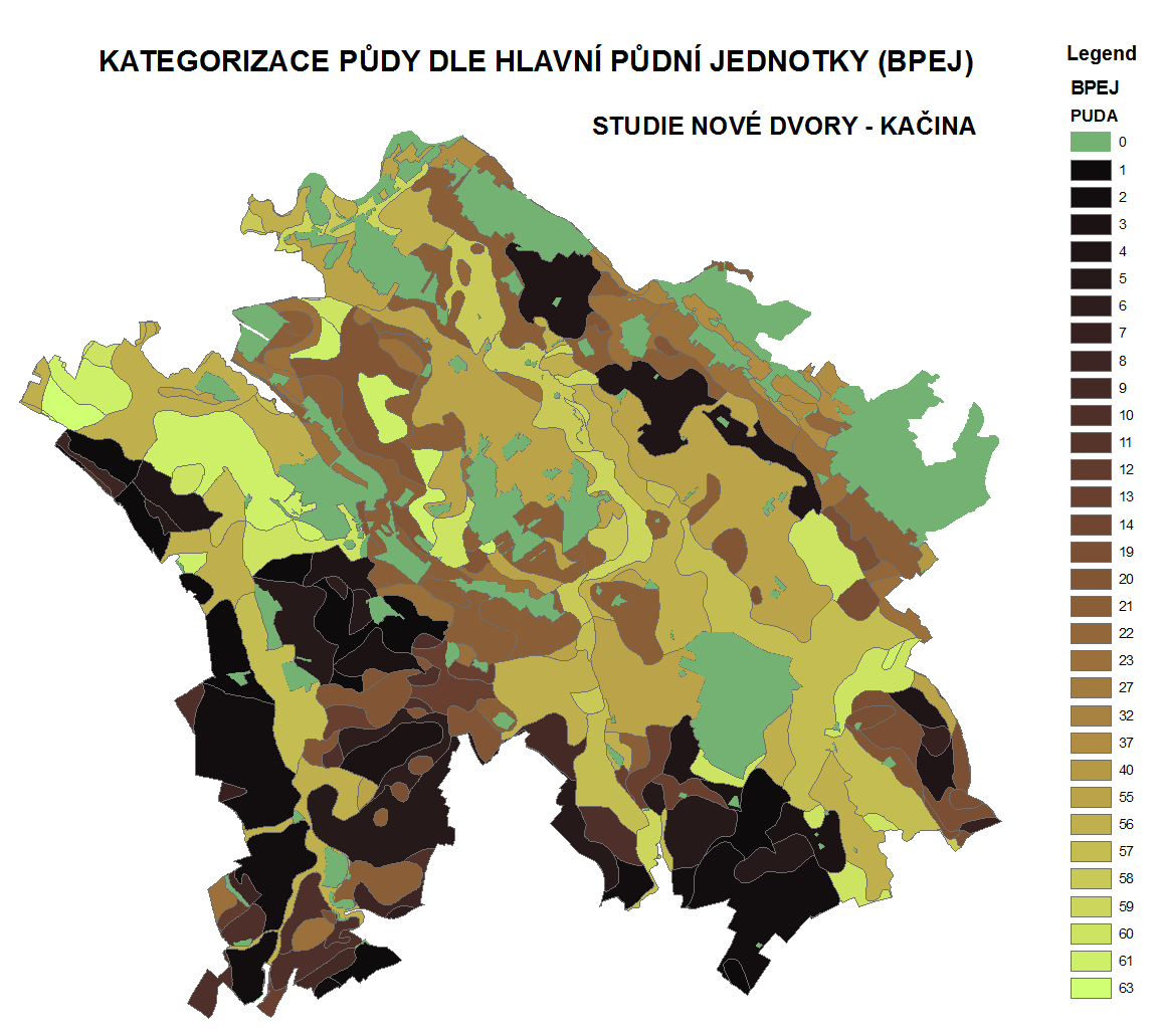 Obr.. Přehled HPJ na půdách zájmového území.