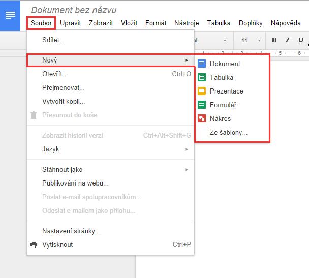 Vytvoření dokumentu - Google Docs 2.