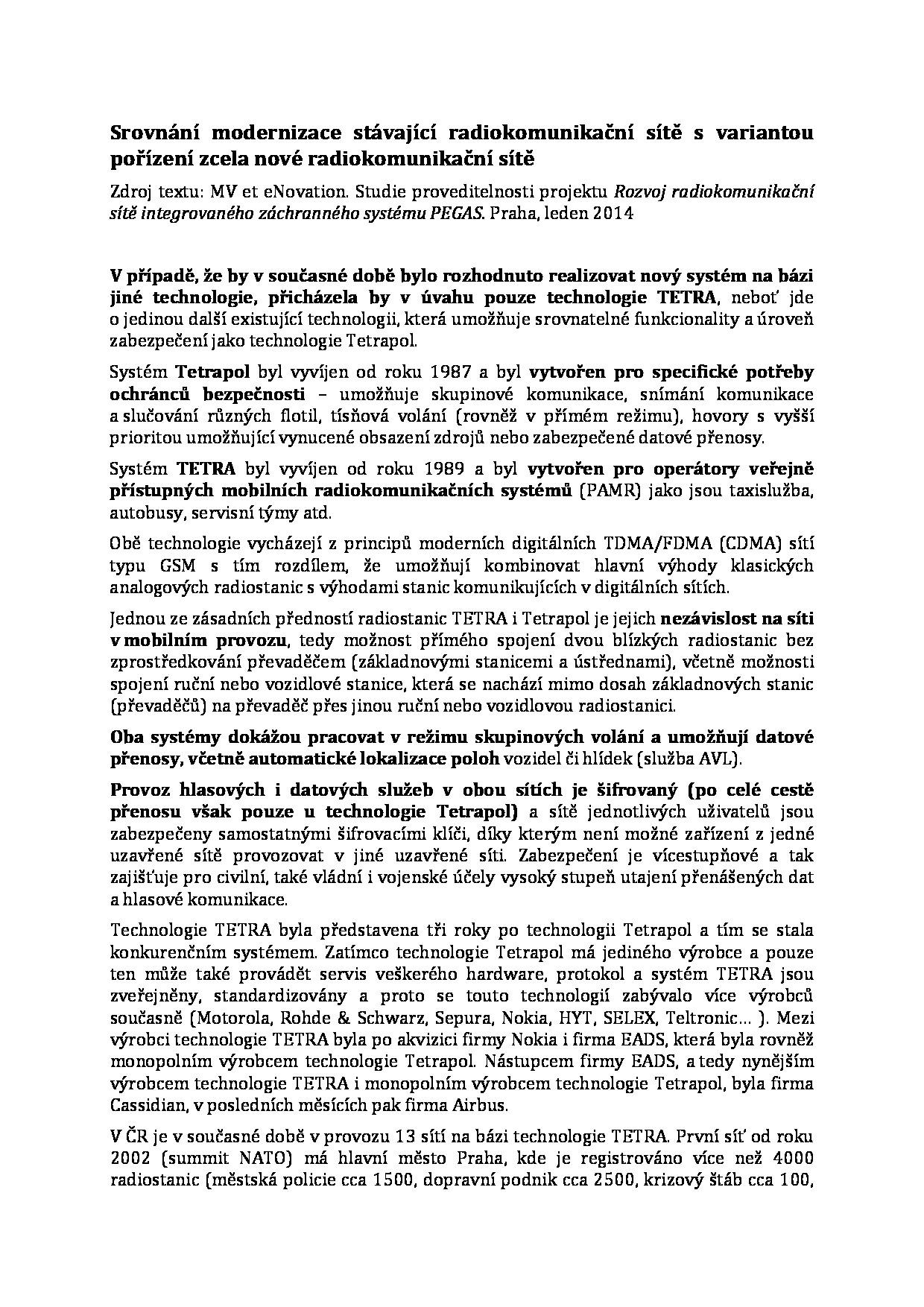 PŘÍLOHA P I: SROVNÁNÍ MODERNIZACE STÁVAJÍCÍ