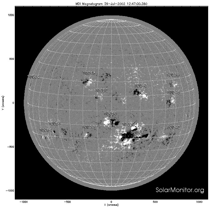 Erupce 7. 6. 2007 Obr. č. 4 Magnetogram Slunce z 7. 6. 2007; snímek Slunce v čáře Ha z 7. 6. 2007 pořízený na Hvězdárně v Úpici.