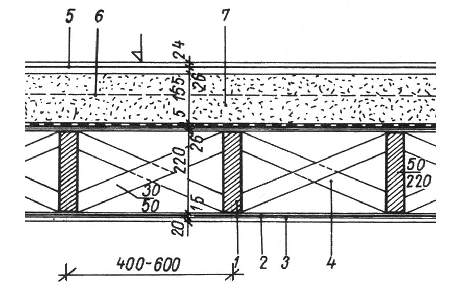 Dřevěné trámové stropy STROP FOŠNOVÝ Konstrukční prvky: 1 fošnová