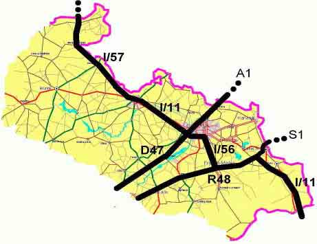 Dopravní napojení průmyslové zóny Silniční doprava Dálnice D 47 Rychlostní komunikace R48 Silnice I/11 I/11 (E75) P L Železniční