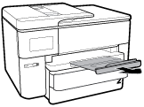8. Zasuňte vstupní zásobník zpět do tiskárny. POZNÁMKA: Když vstupní zásobník vsunete do tiskárny, jeho rozšíření bude zasahovat ven z tiskárny. Jedná se o záměrné konstrukční řešení. 9.