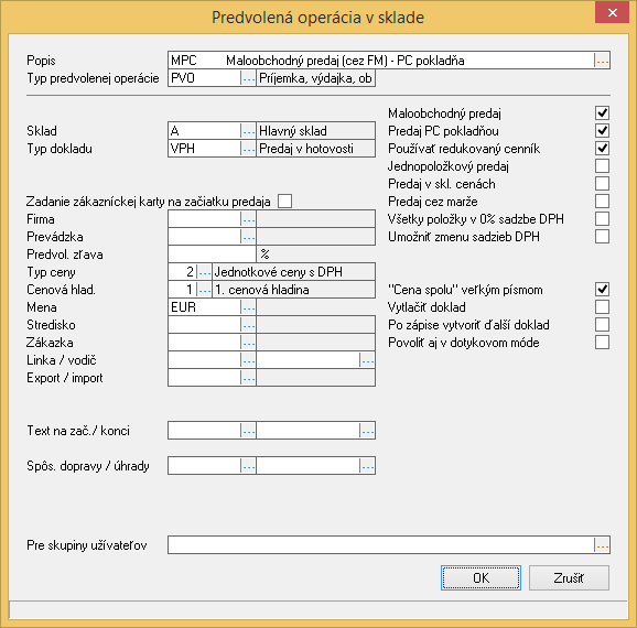 V číselníku Reg. pokladní / fisk. modulov je okrem PC pokladne potrebné mať zadanú aj fiskálnu tlačiareň, cez ktorú sa budú tlačiť pokladničné doklady.