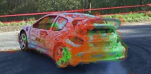 3 Výpočet optického toku Jak je popsáno výše, optický tok je reprezentován jako pole vektorů, kde každý vektor určuje směr a délku posunutí bodu z prvního snímku do snímku druhého. Obr.